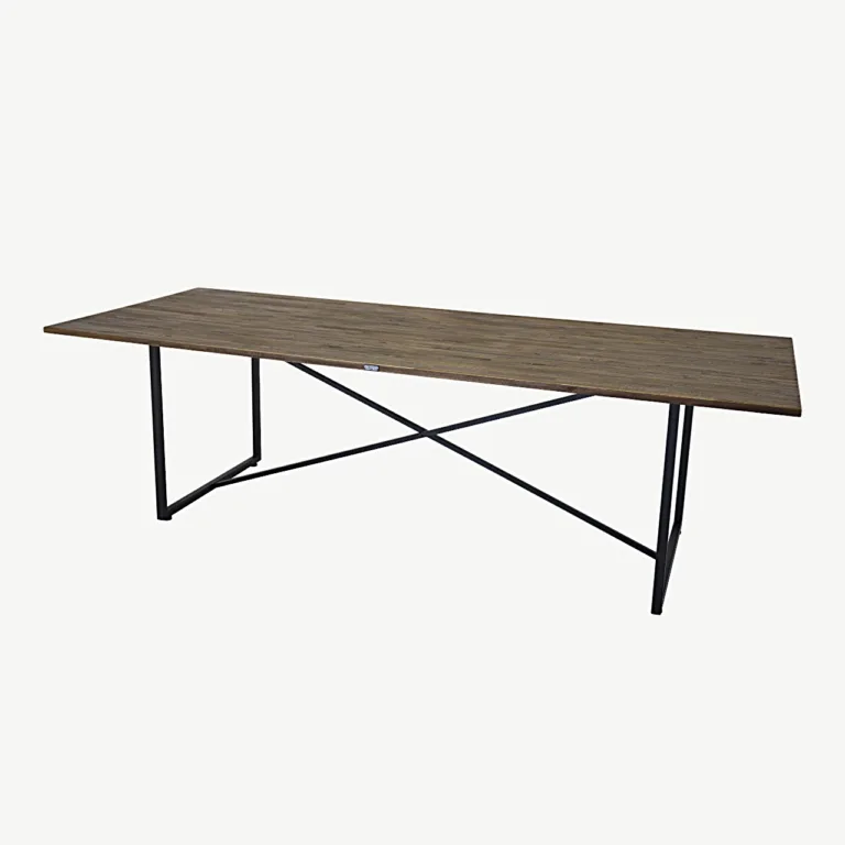 Ristkülikukujuline tiigipuidust söögilaud Padang mustade terasjalgadega, 250x100 cm - 18008-680
