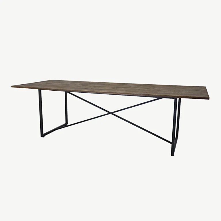 Ristkülikukujuline tiigipuidust söögilaud Padang mustade terasjalgadega, 250x100 cm - 18008-680
