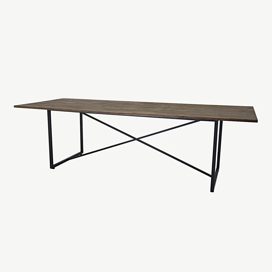 Ristkülikukujuline tiigipuidust söögilaud Padang mustade terasjalgadega, 250×100 cm, 18008-680 – 2