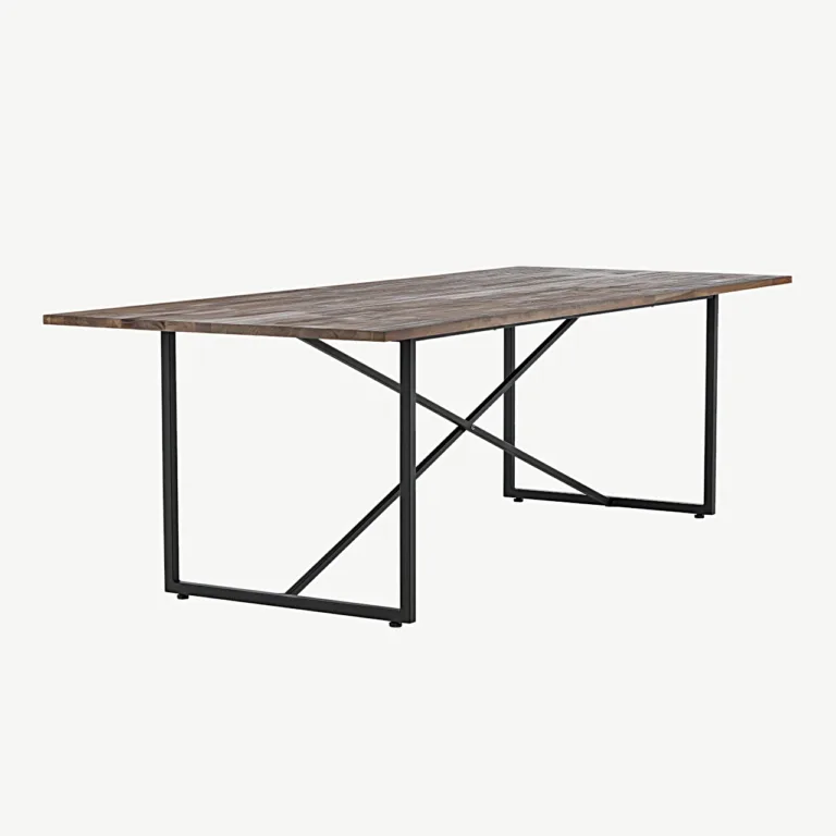 Ristkülikukujuline tiigipuidust söögilaud Padang mustade terasjalgadega, 250x100 cm - 18008-680