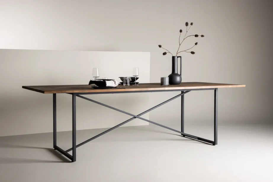 Ristkülikukujuline tiigipuidust söögilaud Padang mustade terasjalgadega, 250×100 cm, 18008-680 – 8