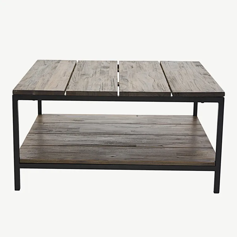 Tiigipuust ja terasraamiga diivanilaud Padang 80x80 cm, alumise riiuliga - 18010-680