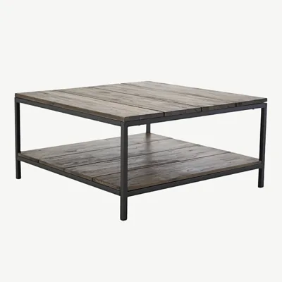 Tiigipuust ja terasraamiga diivanilaud Padang 80x80 cm, alumise riiuliga - 18010-680