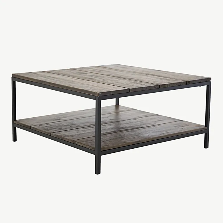 Tiigipuust ja terasraamiga diivanilaud Padang 80x80 cm, alumise riiuliga - 18010-680