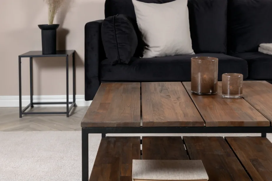 Tiigipuust ja terasraamiga diivanilaud Padang 80×80 cm, alumise riiuliga, 18010-680 – 5