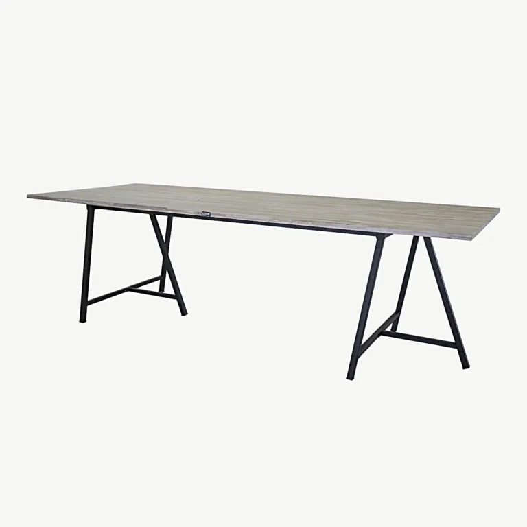 Jepara tiigipuust söögilaud halli lauaplaadi ja mustade metalljalgadega, 250 x 100 cm - 18011-681