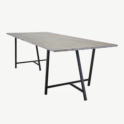 Jepara tiigipuust söögilaud halli lauaplaadi ja mustade metalljalgadega, 250 x 100 cm - 18011-681