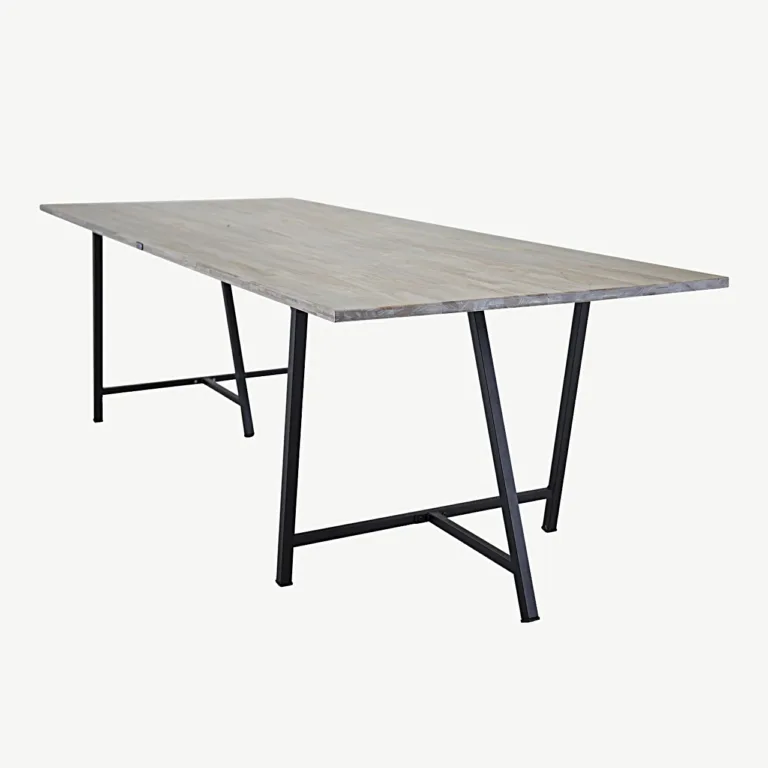 Jepara tiigipuust söögilaud halli lauaplaadi ja mustade metalljalgadega, 250 x 100 cm - 18011-681