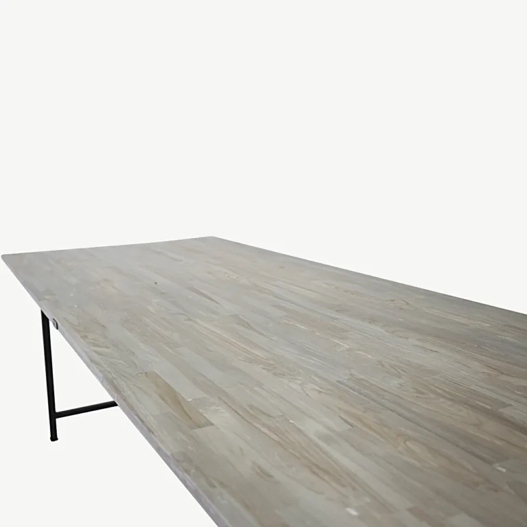 Jepara tiigipuust söögilaud halli lauaplaadi ja mustade metalljalgadega, 250 x 100 cm - 18011-681