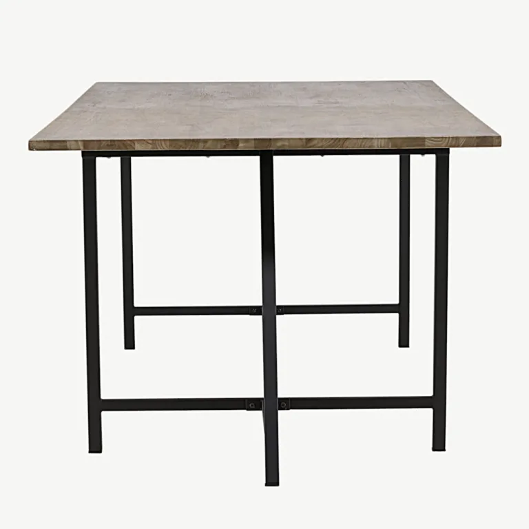Jepara tiigipuust söögilaud halli lauaplaadi ja mustade metalljalgadega, 250 x 100 cm - 18011-681