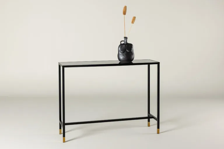 Külglaud Dipp riiuliga, must klaaspind ja terasraam, 100×30×75 cm - 18032-458