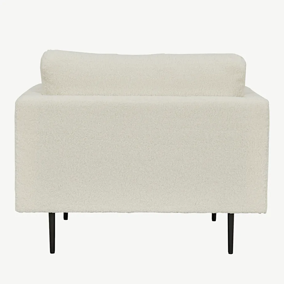 Valge buklee kangaga tugitool Boom mustade metalljalgade ja dekoratiivpatjadega, 18046-000 – 3