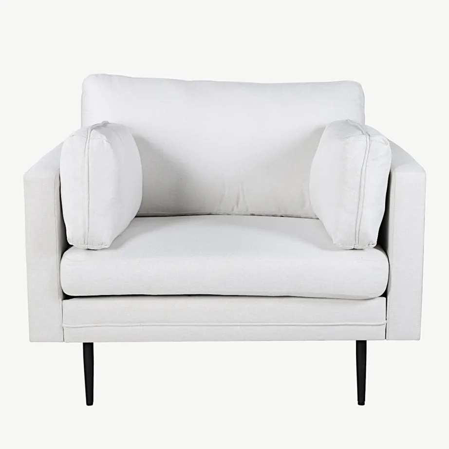 Valgest polüesterkangast tugitool mustade terasjalgadega Boom kollektsioonist, 18046-660 – 2