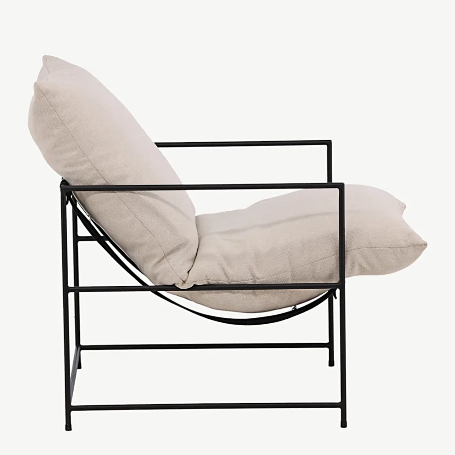 Sedalia tugitool musta terasraamiga ja valge polüesterlinase kattega, 18048-020 – 2