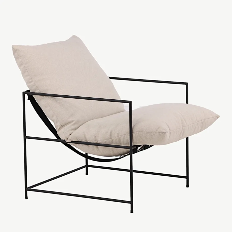 Sedalia tugitool musta terasraamiga ja valge polüesterlinase kattega, 18048-020 – 3