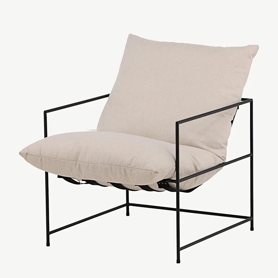 Sedalia tugitool musta terasraamiga ja valge polüesterlinase kattega, 18048-020 – 5