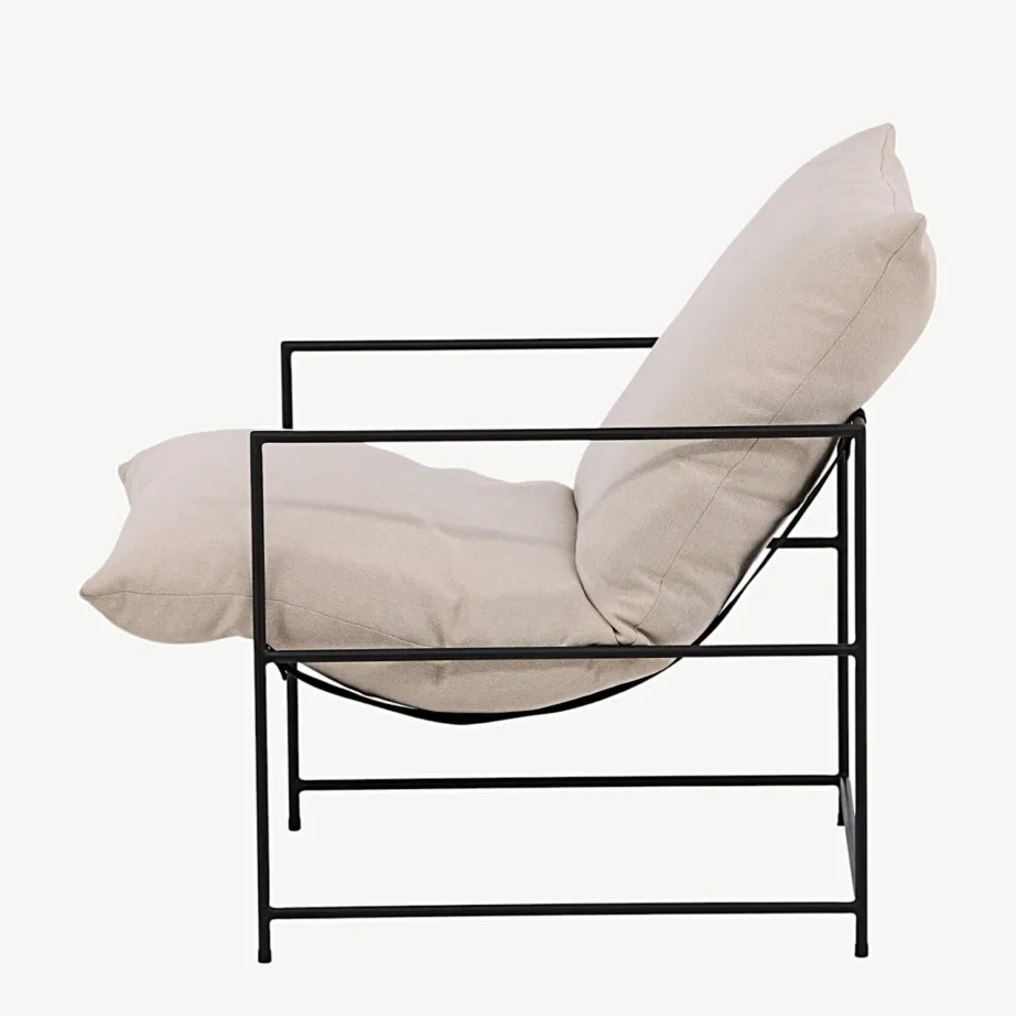 Sedalia tugitool musta terasraamiga ja valge polüesterlinase kattega, 18048-020 – 7