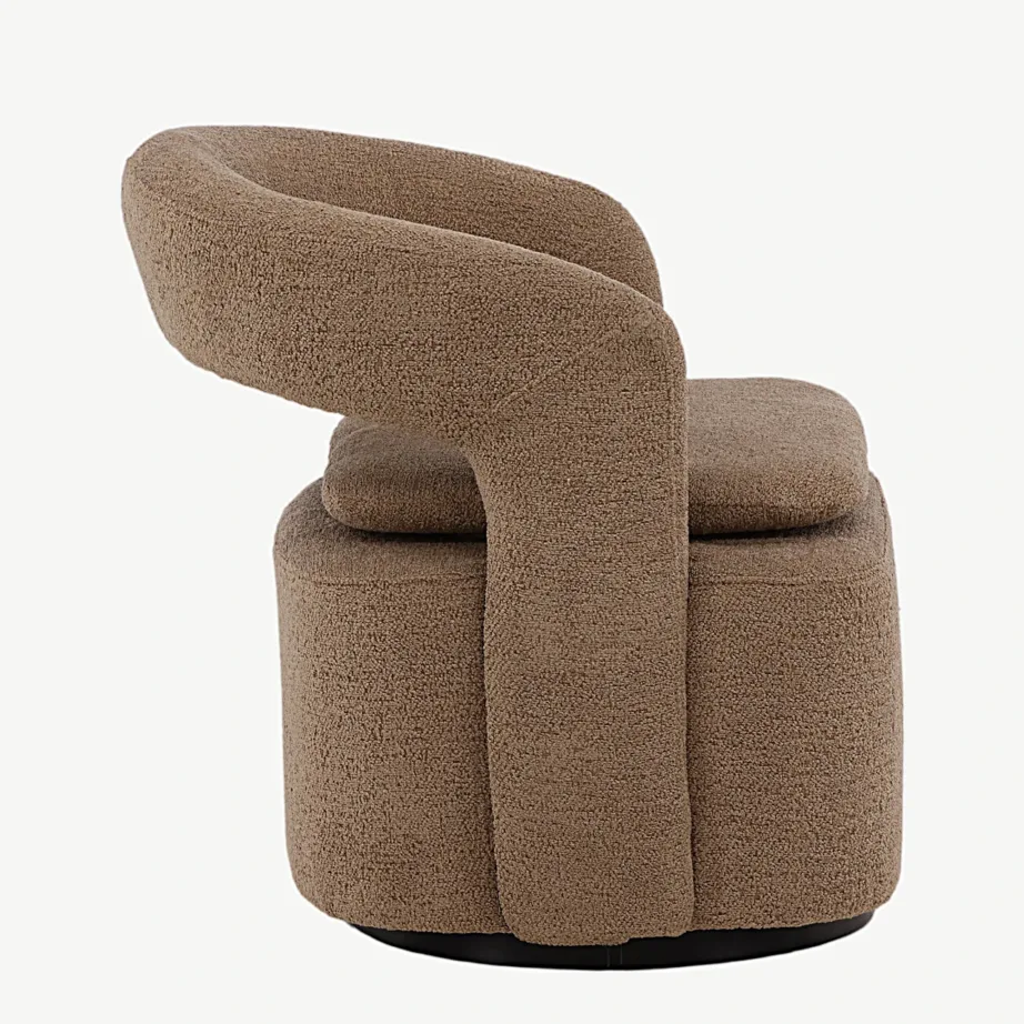 Pöörlev beežist buklee-kangast tugitool Laurel musta terasraamiga, 18048-141 – 2