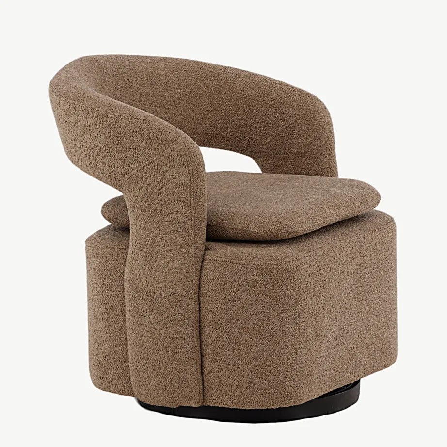 Pöörlev beežist buklee-kangast tugitool Laurel musta terasraamiga, 18048-141 – 3