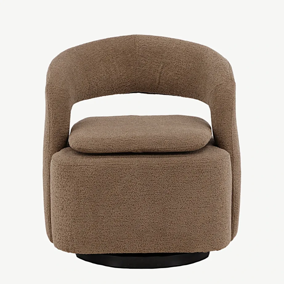 Pöörlev beežist buklee-kangast tugitool Laurel musta terasraamiga, 18048-141 – 4