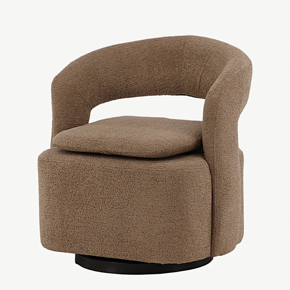 Pöörlev beežist buklee-kangast tugitool Laurel musta terasraamiga, 18048-141 – 5