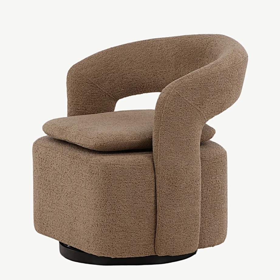 Pöörlev beežist buklee-kangast tugitool Laurel musta terasraamiga, 18048-141 – 6