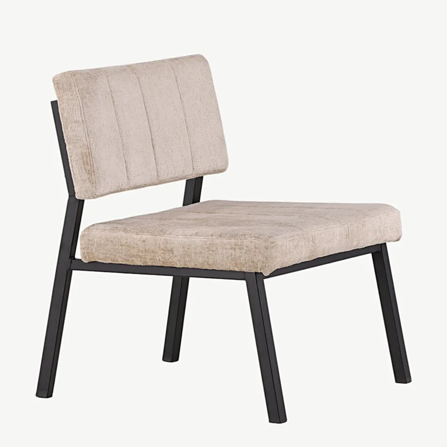 Beežist sametist lounge-tugitool Monett musta metallraamiga, 18048-180 – 3