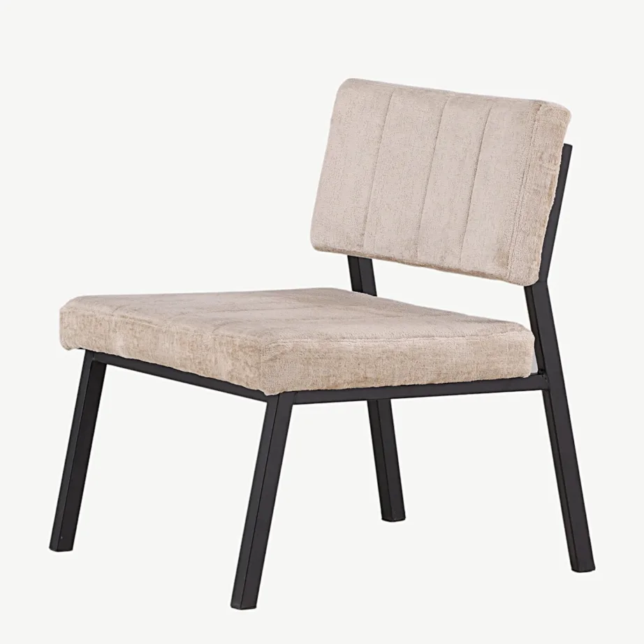 Beežist sametist lounge-tugitool Monett musta metallraamiga, 18048-180 – 6