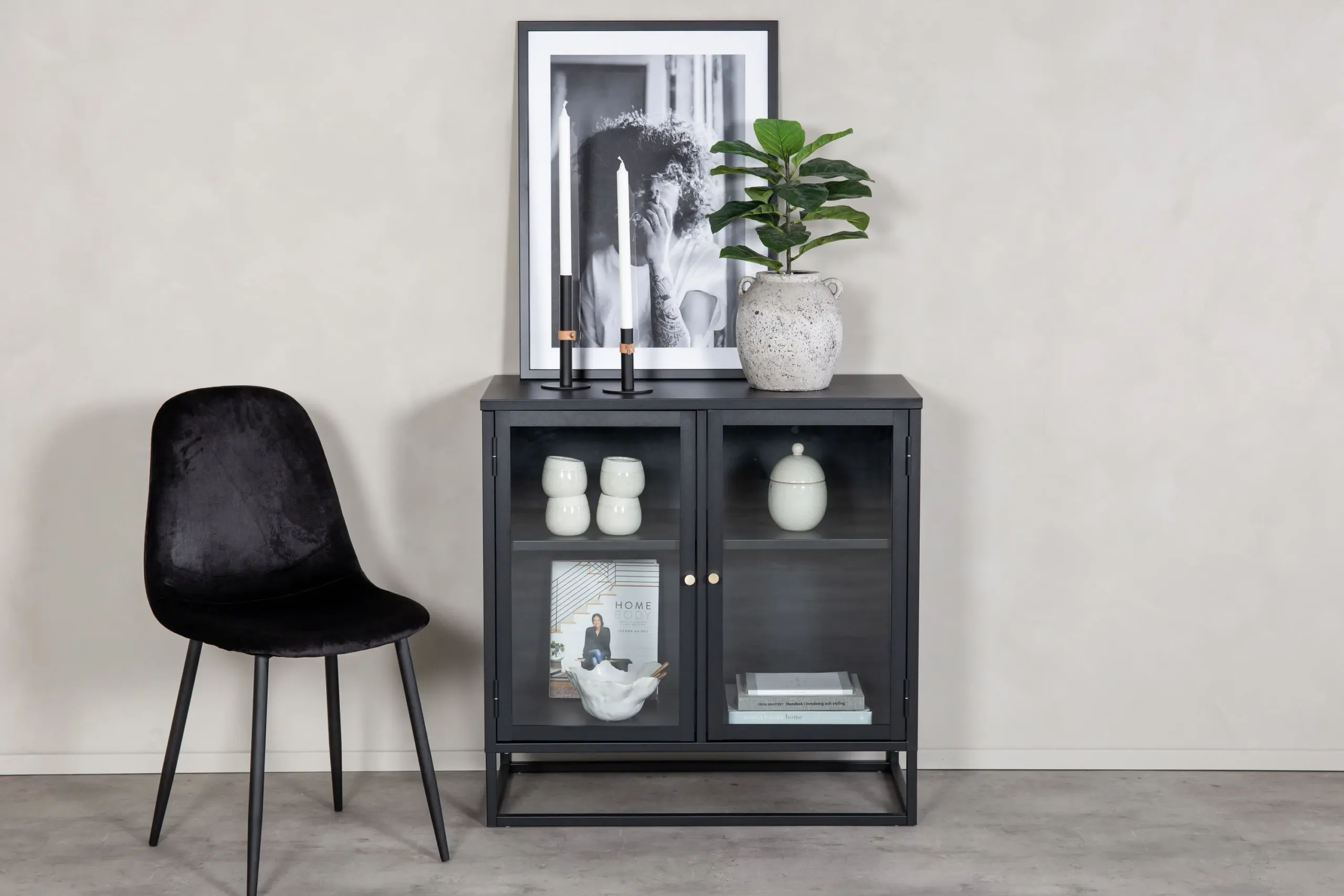 Must klaasustega teraskapp Bakal, industriaalne disain, 85 × 40 × 85 cm - 18067-208