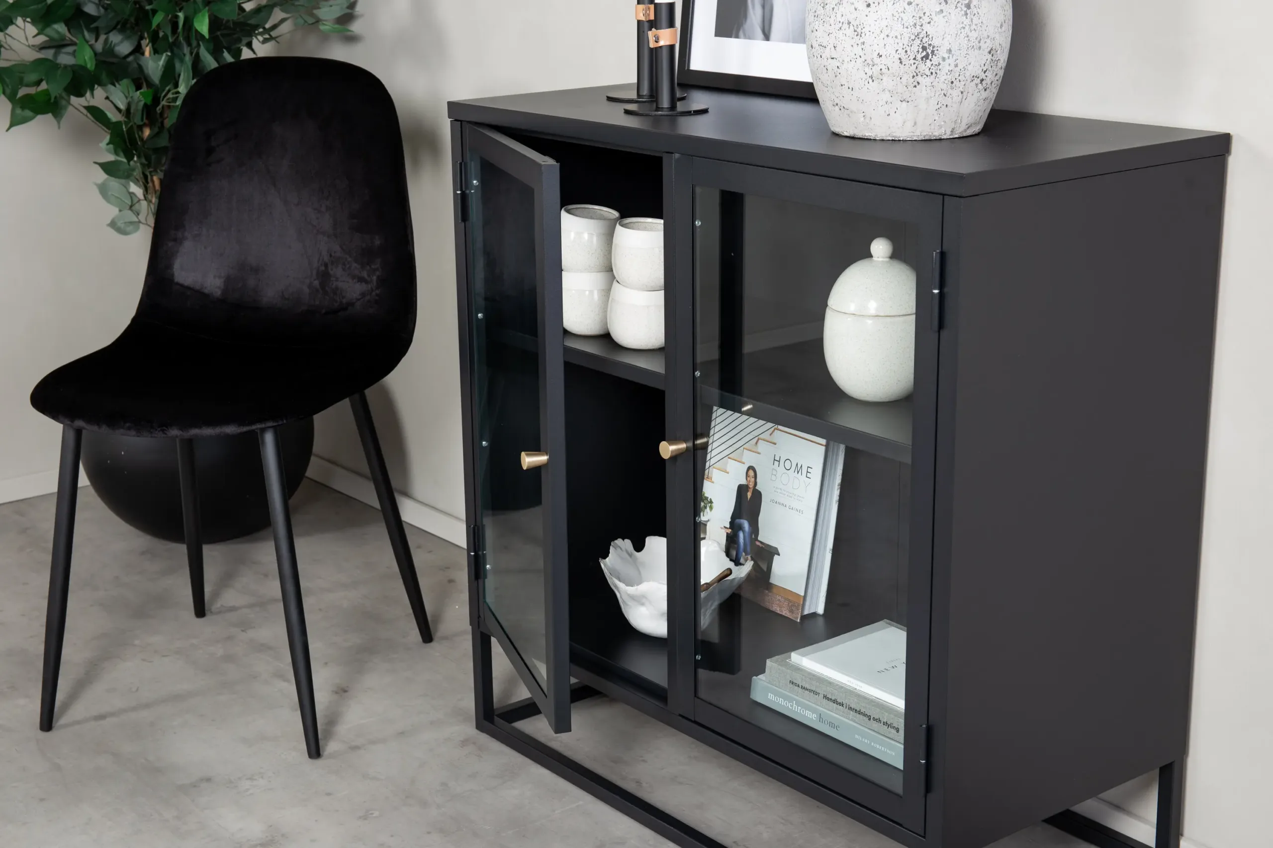 Must klaasustega teraskapp Bakal, industriaalne disain, 85 × 40 × 85 cm - 18067-208