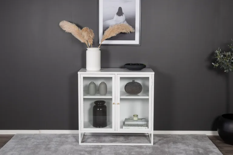 Valge klaasustega metallkapp Bakal, 85 × 40 × 85 cm - 18068-201