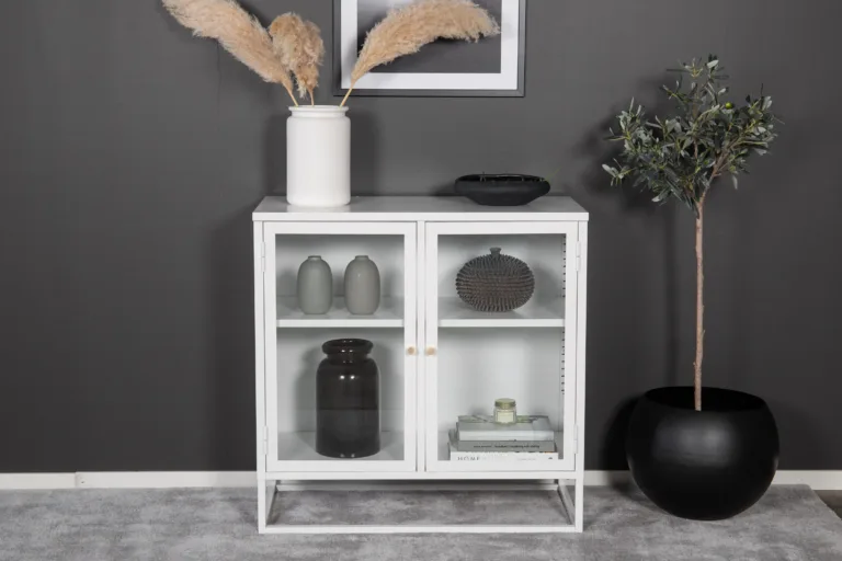 Valge klaasustega metallkapp Bakal, 85 × 40 × 85 cm - 18068-201