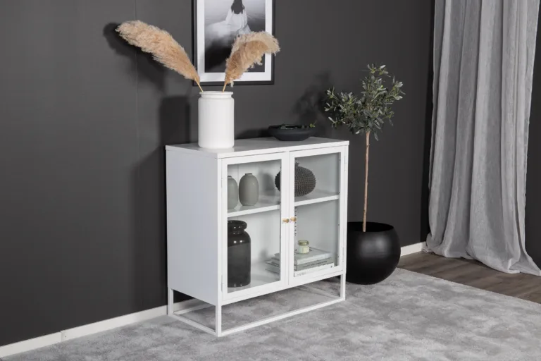 Valge klaasustega metallkapp Bakal, 85 × 40 × 85 cm - 18068-201