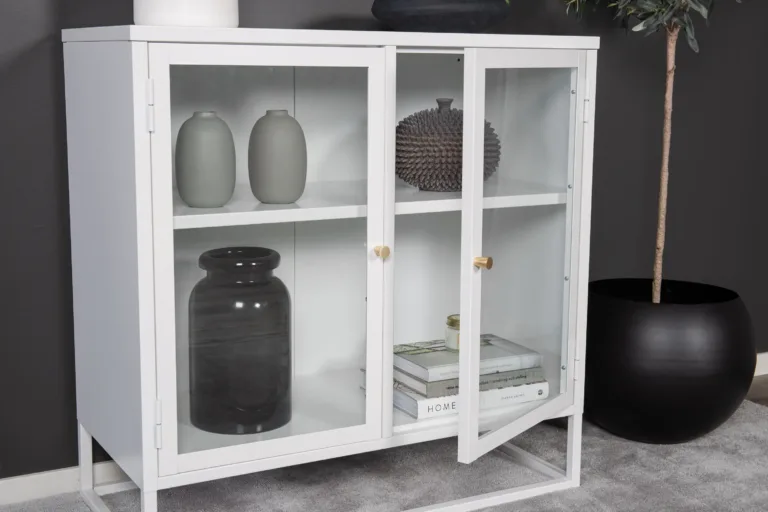 Valge klaasustega metallkapp Bakal, 85 × 40 × 85 cm - 18068-201