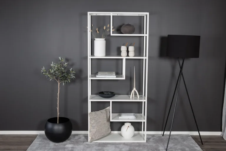 Valgest metallist raamaturiiul Staal, 85×188 cm - 18076-201