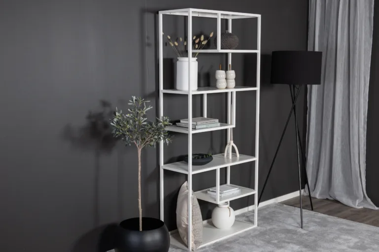 Valgest metallist raamaturiiul Staal, 85×188 cm - 18076-201