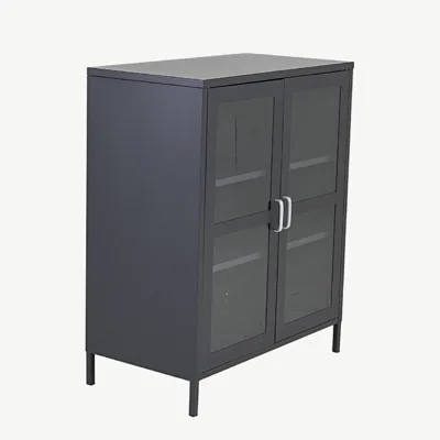 Mustast metallist klaasustega vitriinkapp Acero (80 × 97 cm) - 18077-208