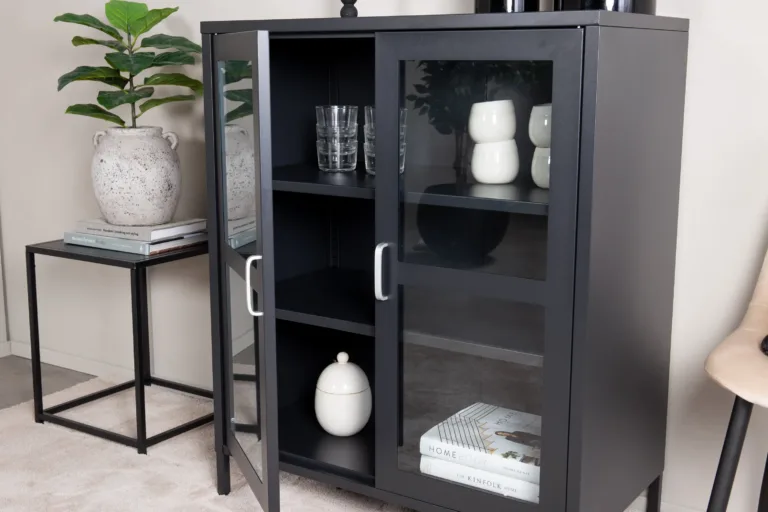 Mustast metallist klaasustega vitriinkapp Acero (80 × 97 cm) - 18077-208