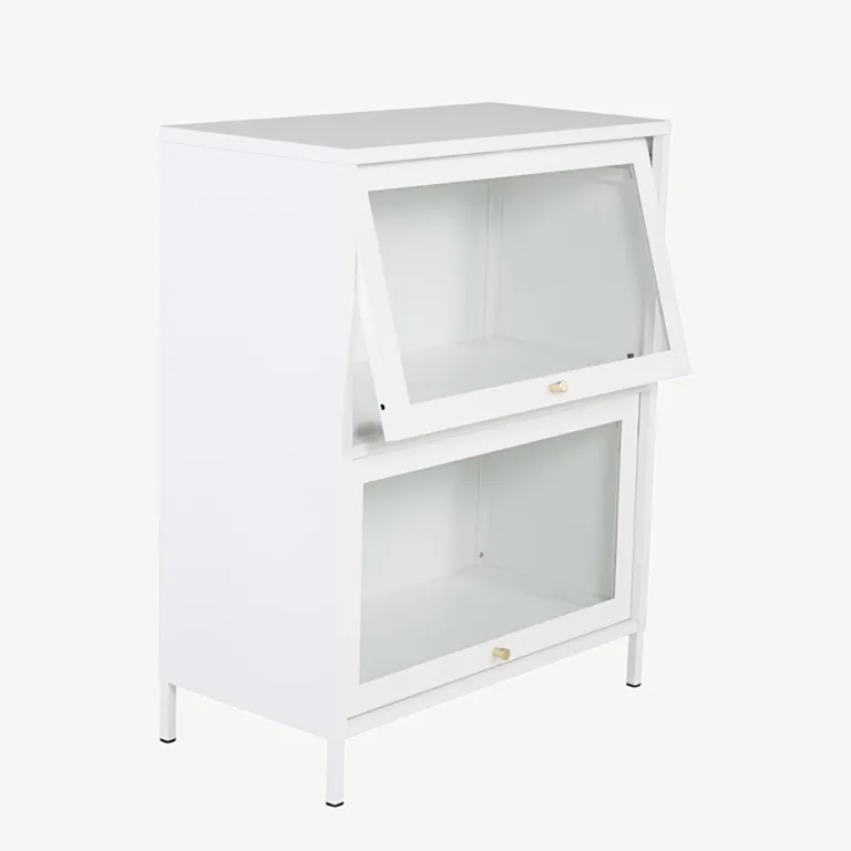 Valge klaasustega madal teraskapp Bakali (80 × 40 × 100 cm) - 18078-201