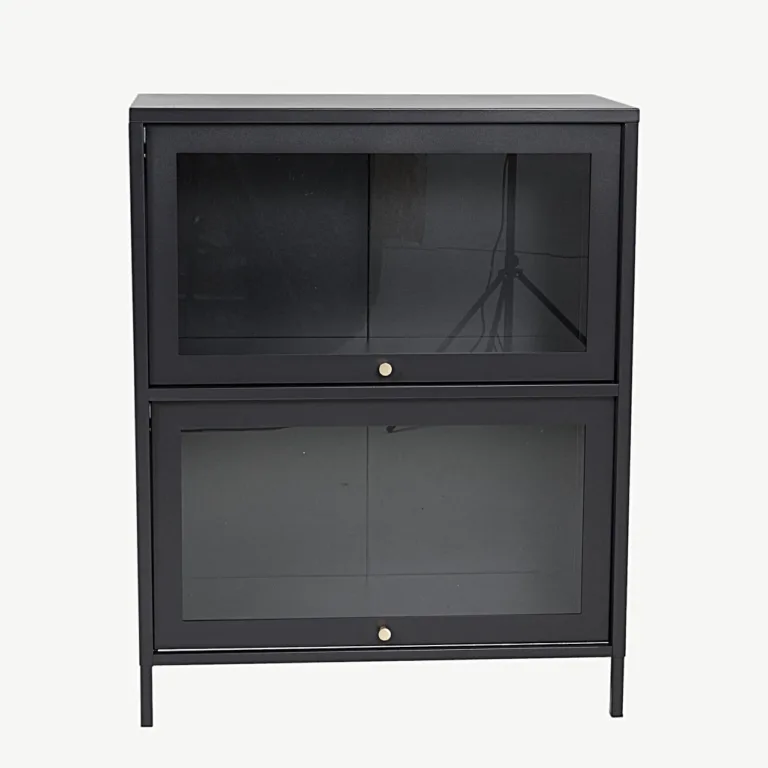 Madalate klaasustega vitriinkapp Bakal, mustast terasest, 80 × 40 × 100 cm - 18078-208