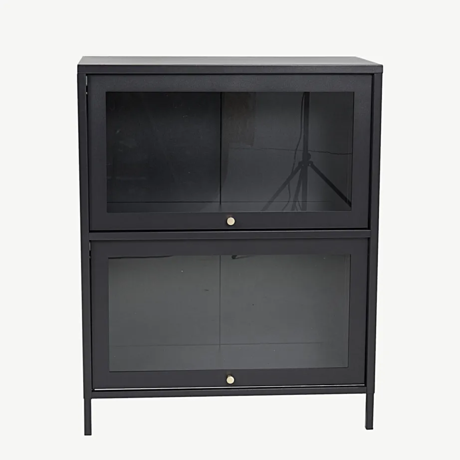 Madalate klaasustega vitriinkapp Bakal, mustast terasest, 80 × 40 × 100 cm, 18078-208 – 2