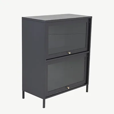 Madalate klaasustega vitriinkapp Bakal, mustast terasest, 80 × 40 × 100 cm - 18078-208