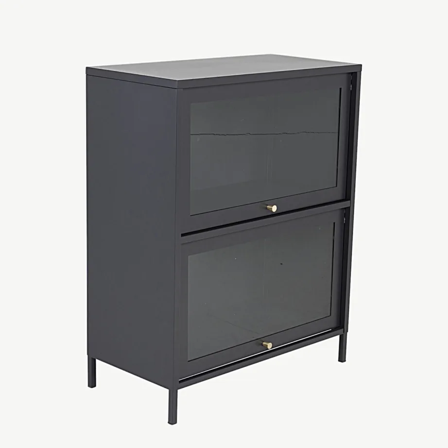 Madalate klaasustega vitriinkapp Bakal, mustast terasest, 80 × 40 × 100 cm, 18078-208
