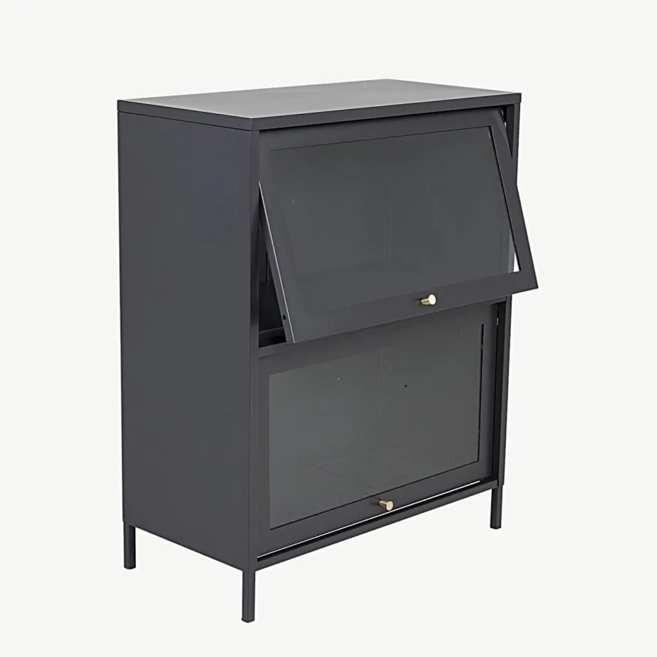 Madalate klaasustega vitriinkapp Bakal, mustast terasest, 80 × 40 × 100 cm, 18078-208 – 3