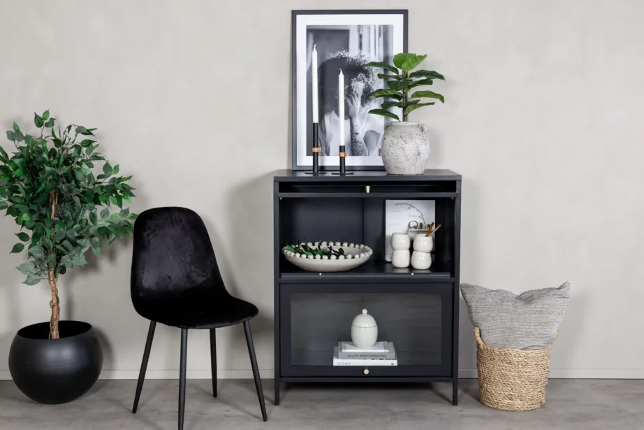 Madalate klaasustega vitriinkapp Bakal, mustast terasest, 80 × 40 × 100 cm, 18078-208 – 5