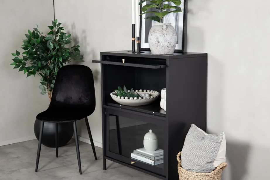 Madalate klaasustega vitriinkapp Bakal, mustast terasest, 80 × 40 × 100 cm, 18078-208 – 6