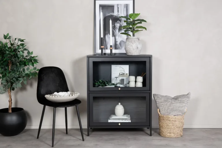 Madalate klaasustega vitriinkapp Bakal, mustast terasest, 80 × 40 × 100 cm - 18078-208