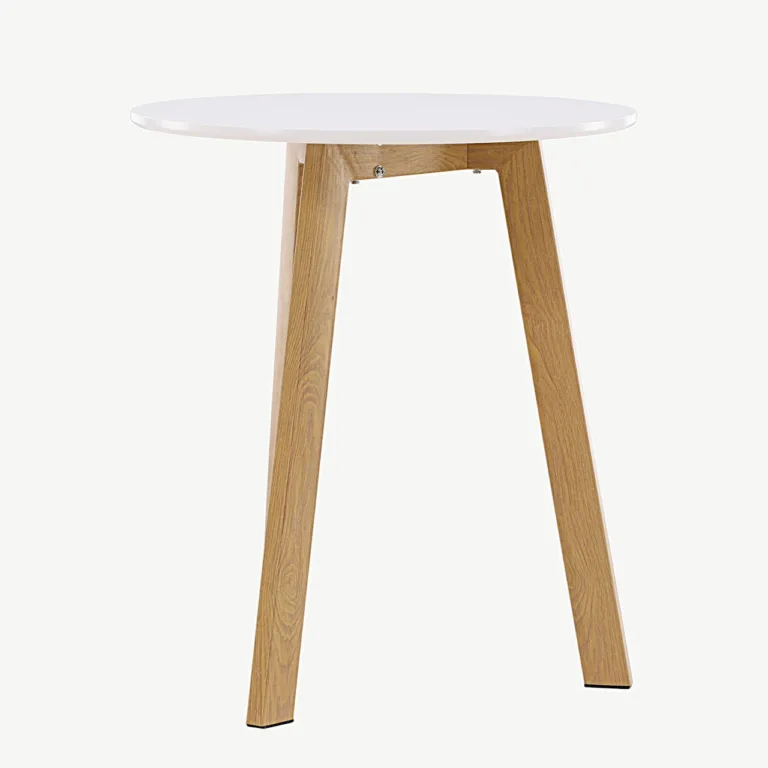 Ümmargune söögilaud Leonora, valge MDF, tamme imiteerivad jalad, ø65 cm - 18917-360