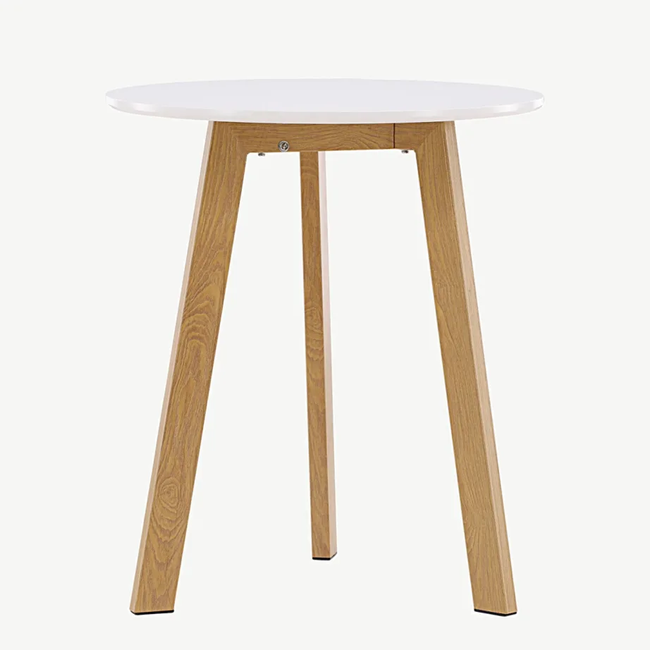 Ümmargune söögilaud Leonora, valge MDF, tamme imiteerivad jalad, ø65 cm, 18917-360 – 2