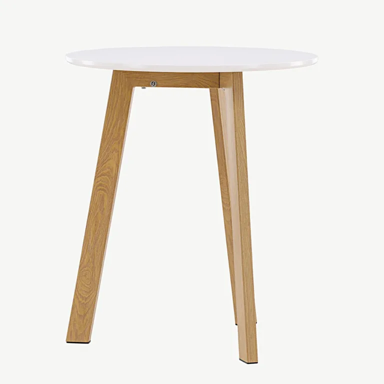 Ümmargune söögilaud Leonora, valge MDF, tamme imiteerivad jalad, ø65 cm - 18917-360